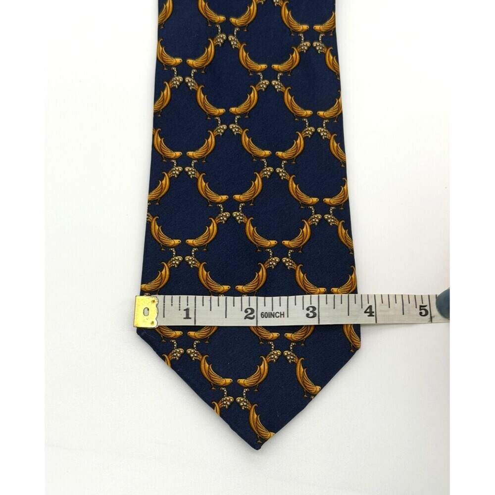 Vintage Lanvin Paris 100% Silk Blue Gold Bird Banana Print Men’s Tie Luxury - Picture 6 of 6